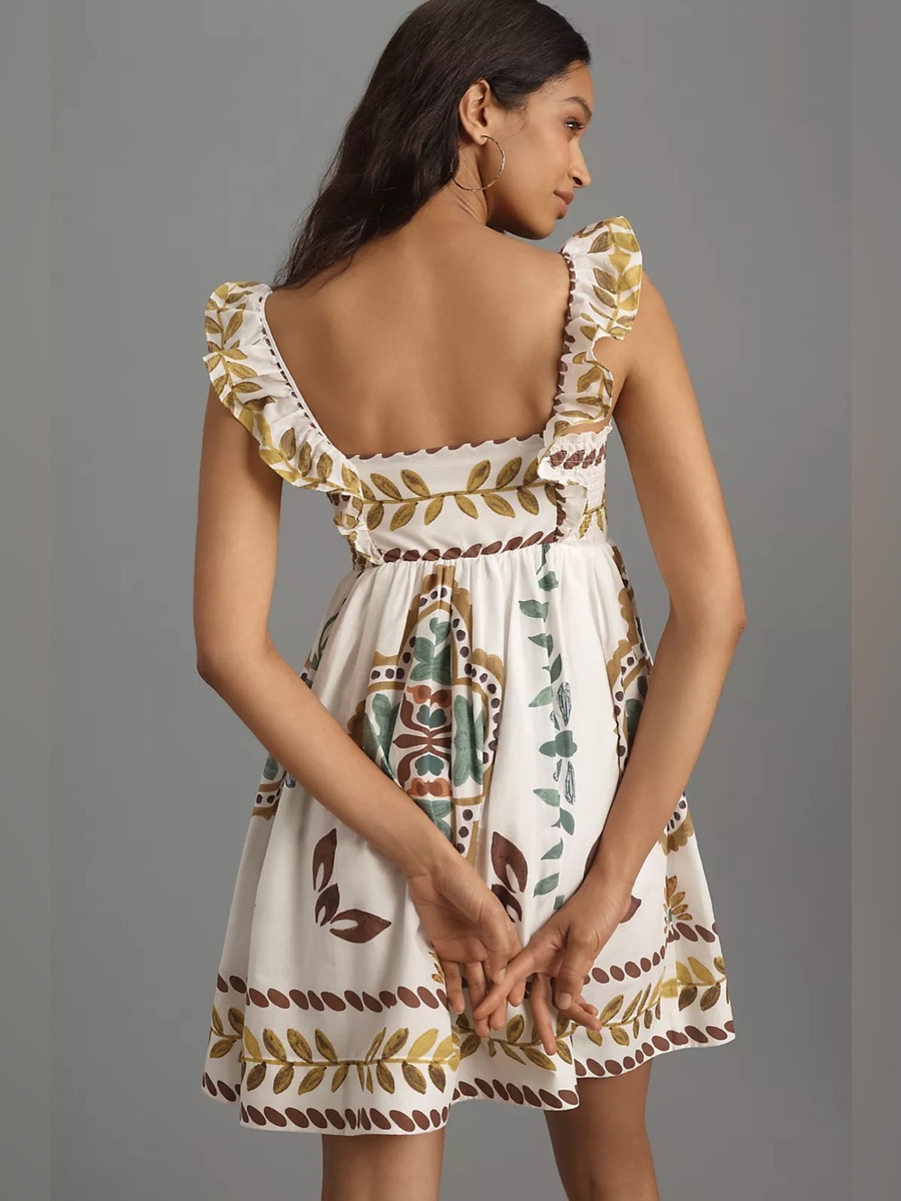 *NWT* ANTHROPOLOGIE Cotton Ruffle Sleeve Square Neck Mini Dress Small - Picture 2 of 9